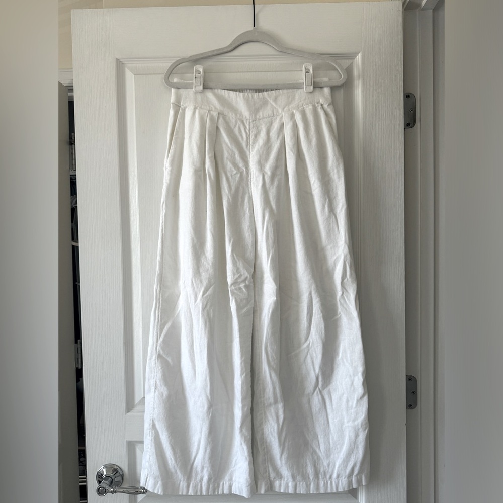 Abercrombie, Medium (short/petite), White, wide leg, linen pull on pants